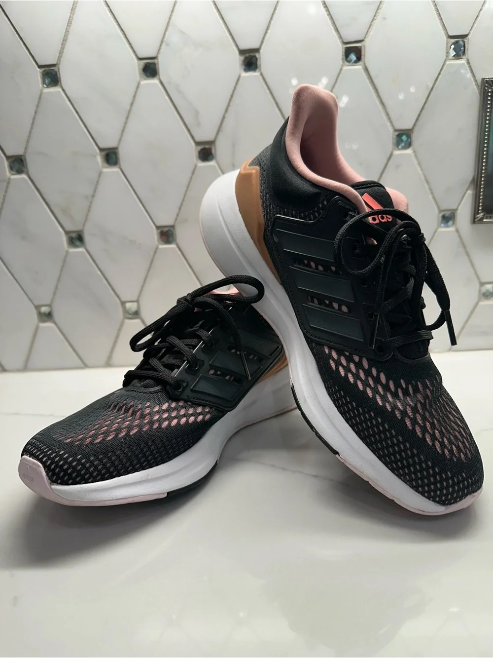 adidas Women's Black, Pink & Tan EQ21 Run Shoes